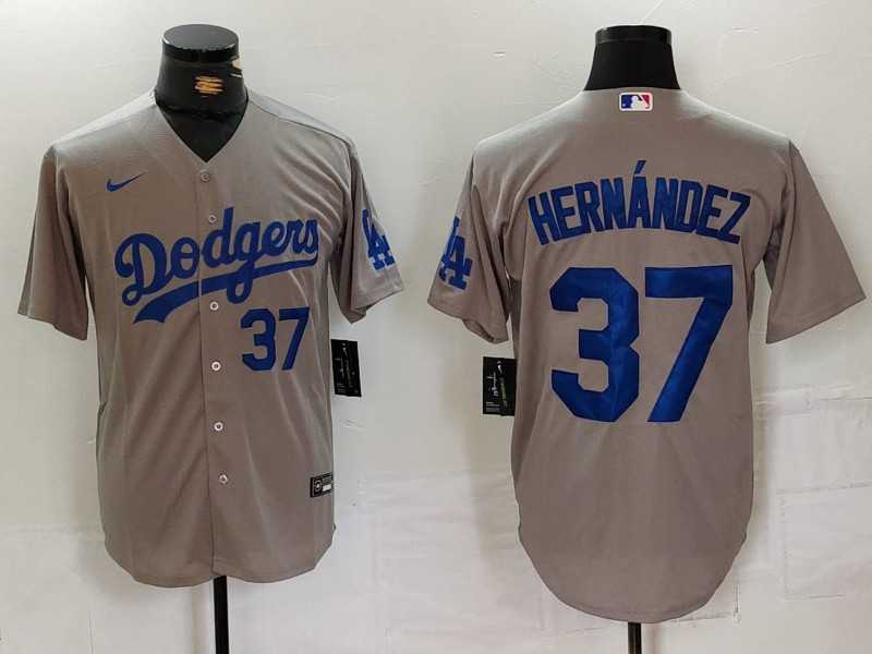 Mens Los Angeles Dodgers #37 Teoscar Hernandez Number Grey Cool Base Stitched Jerseys